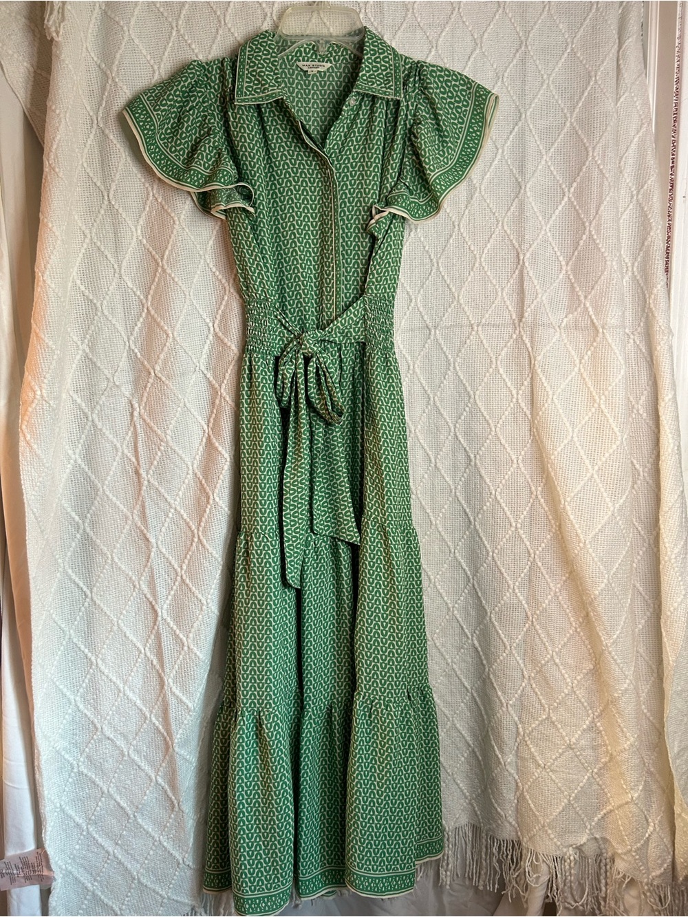 Max Studio Green Printed Maxi Shirt Dress with Tie Belt - Picture 2 of 5